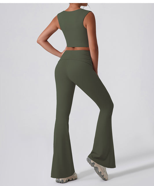 Wide Leg Tight Nude Feel Hip Lifting Yoga Bell Bottom Pants Dance High Waist Micro Pull Quick Drying Casual Sports Trousers Women - Iyanka