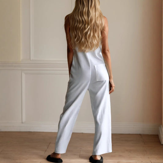 Women Clothing Casual Loose Sleeveless Single Breasted Wide Leg Pants Outdoor Cargo Overalls - Iyanka
