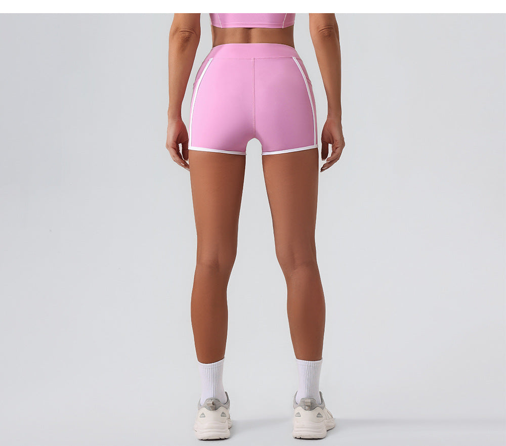 Women Yoga Shorts Pocket Nude Feel High Waist Tight Sports Pants Running Fitness Outer Shorts - Iyanka