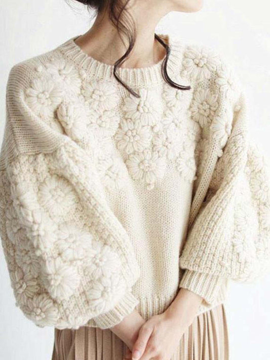 Autumn Winter Fresh Machine Embroidery Three Dimensional Little Daisy Pullover round Neck Loose Knitted Sweater - Iyanka