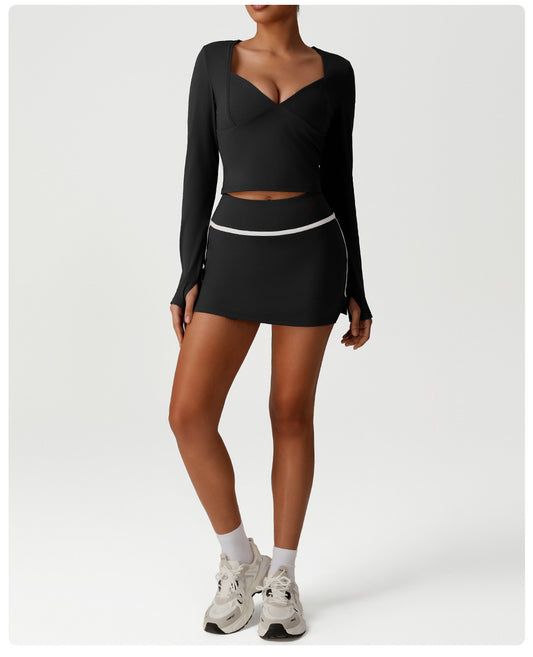 Camisole Tight Sports Set Sexy Low Collar Casual Long Sleeved Top Yoga Fitness - Iyanka