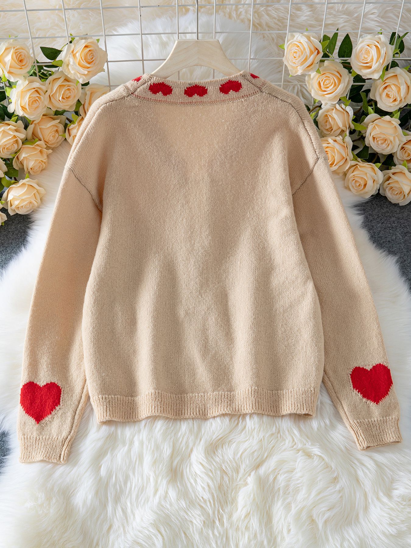 Outer Wear Stitching Sweater Coat Lace up Love Jacquard Knitted Cardigan Women - Iyanka