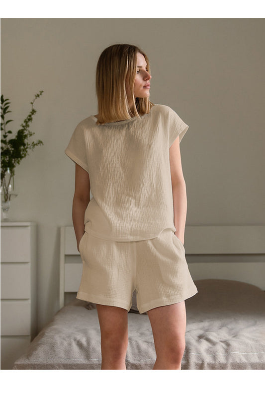 Cotton Homewear Suit Women Summer Simple Casual Solid Color Pajamas Two Piece Set Can Be Worn outside - Iyanka