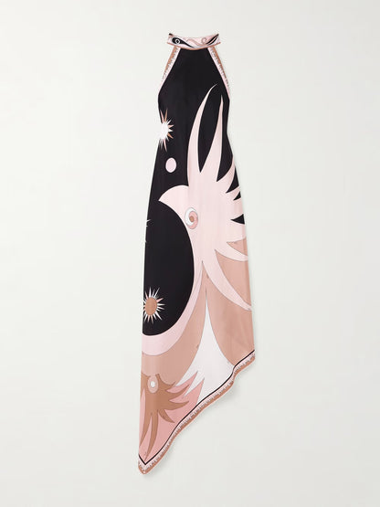 Summer Sexy Halter Backless Printed Satin Vacation Beach Dress Women - Iyanka