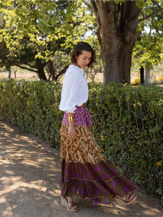 Women Skirt Printed Ruffled Swing Long Skirt