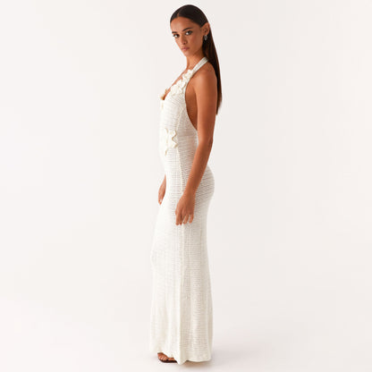 Sexy Hollow Out Cutout Floating Floral Halter Backless Sleeveless Casual Vacation Beach Dress - Iyanka