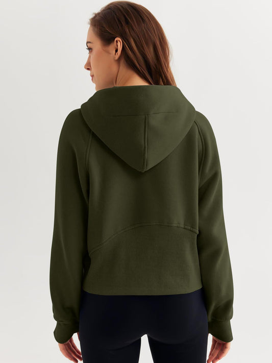Half Zipper Pullover Hooded Sweatshirt Fleece Short Chic Scuba Sweater for Women - Iyanka