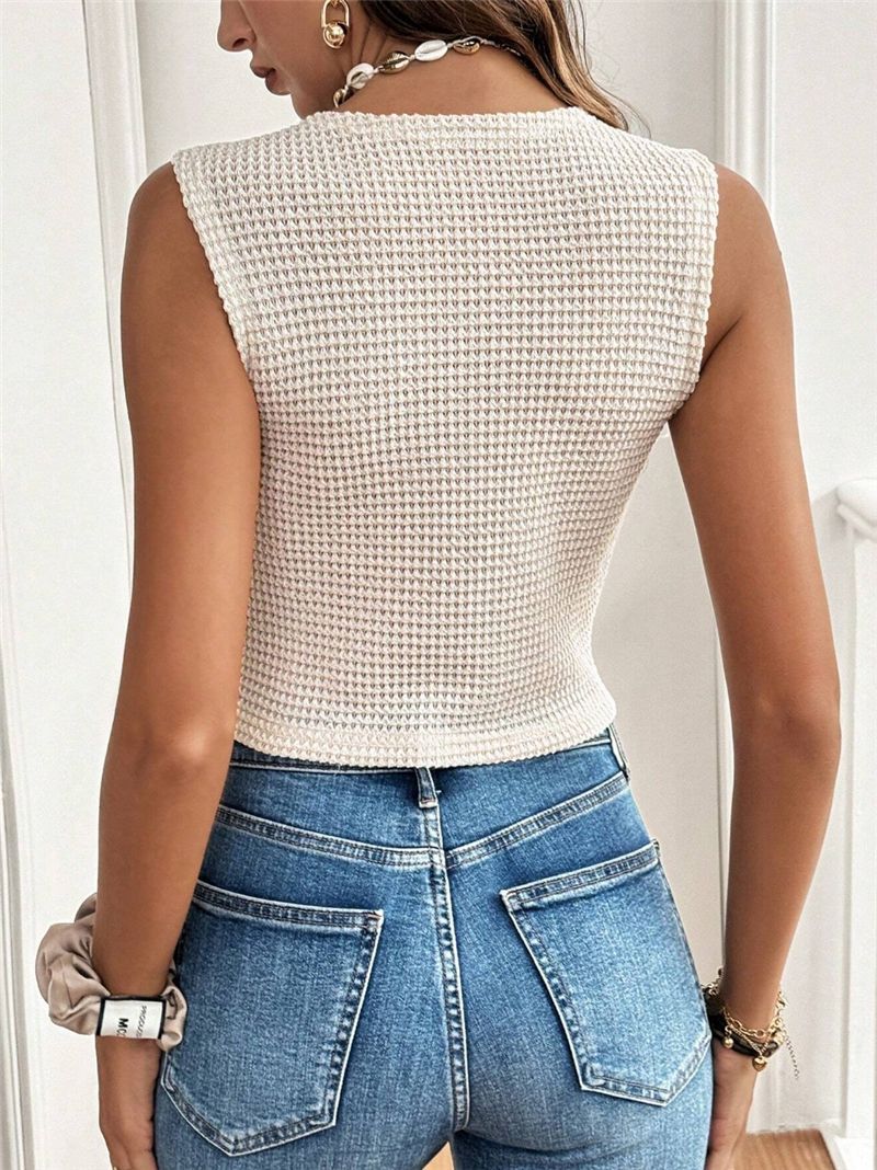 Casual Simple V neck Three Button Women Vest T shirt Top - Iyanka