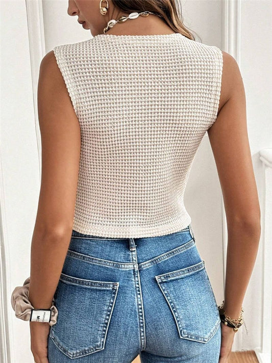 Casual Simple V neck Three Button Women Vest T shirt Top - Iyanka