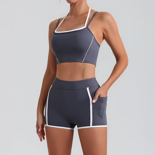 High Top Sports Set Women Contrast Color Backless Tight Nude Feel Yoga Running Fitness Yoga Wear - Iyanka