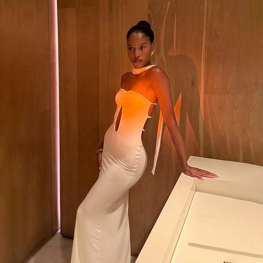 Sexy Cutout Backless Long Socialite Chest Wrapped Dress Sheath Dress with Scarf