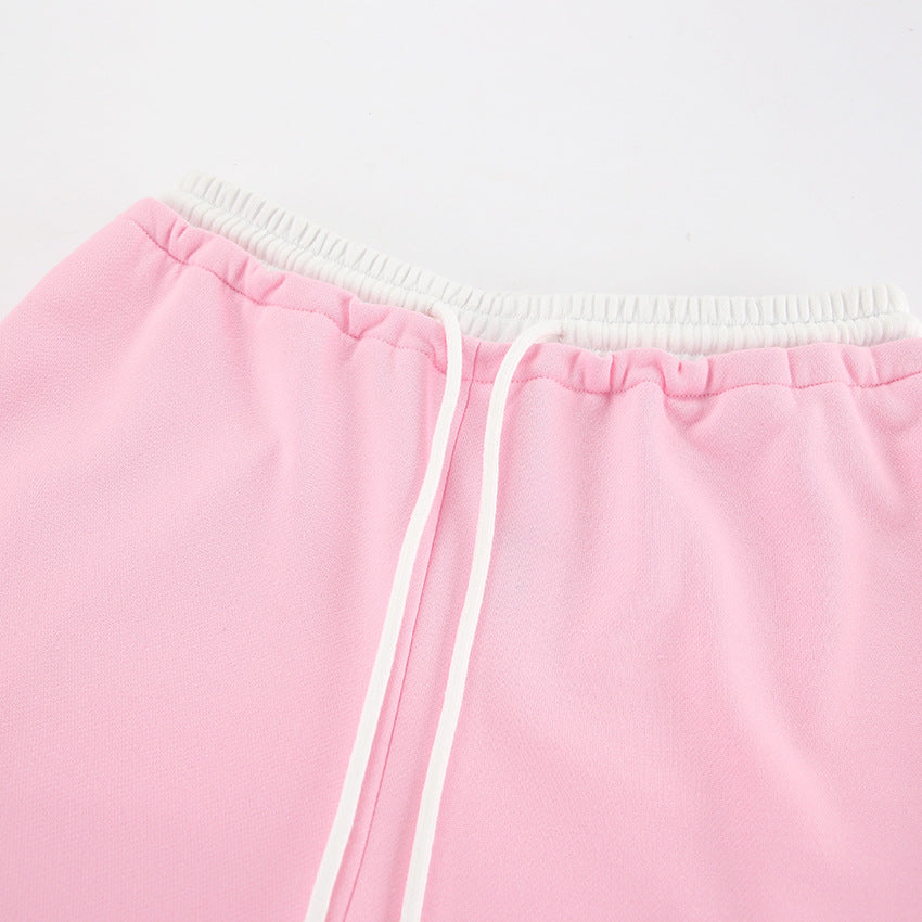 Waist Head Contrast Color Lace up Low Waist Sports Pants Autumn Winter Trousers - Iyanka