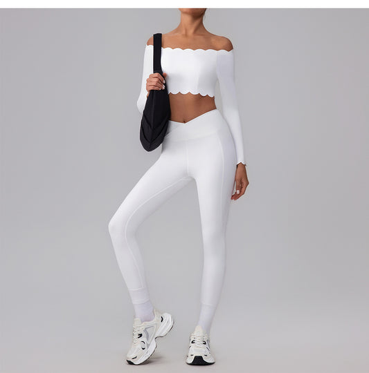 Yoga Wear Lace One Shoulder Bra off Shoulder Sports Vest Women Cross High Waist Fitness Pants - Iyanka