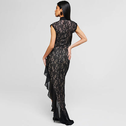 Women Wear Summer Sexy Mesh See through Lace Slim Sleeveless Dress