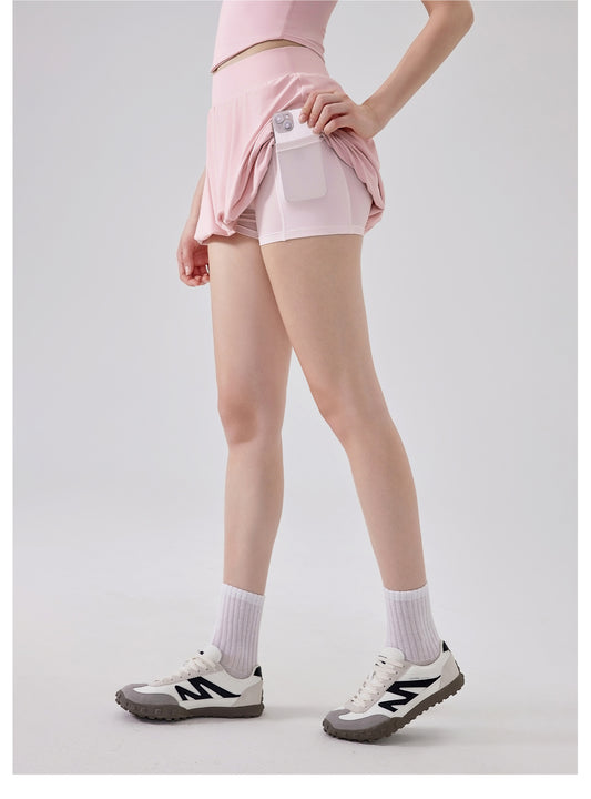 Nude Feel Girl Tennis Skirt High Waist Anti Exposure Bottom Breathable Pocket Puffy Running Sports Skirt - Iyanka