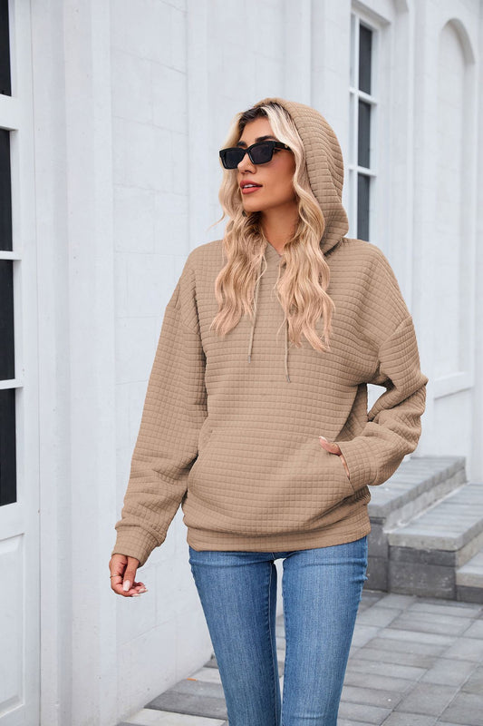 Autumn Winter Solid Color Hooded Pocket Loose Long Sleeve Sweatershirt Coat for Women - Iyanka