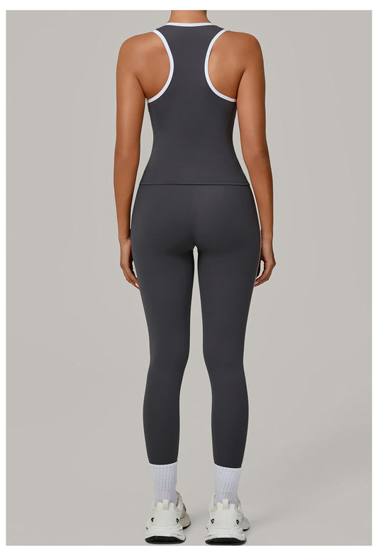 Sports Color Contrast Patchwork Tight Nude Feel Yoga Two Piece Sets Running Fitness Yoga Wear - Iyanka