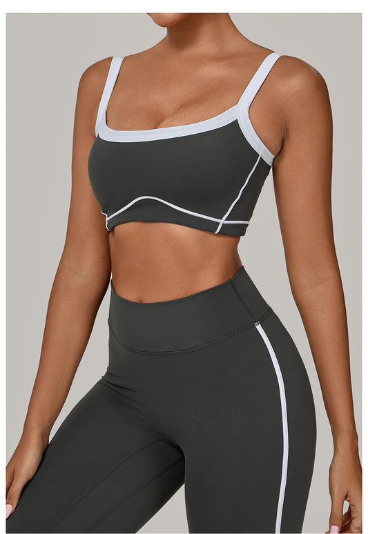Autumn Sand Color Contrast Patchwork Yoga Bra Double Shoulder Strap Beauty Back Quick Drying Sports Tops Outerwear Running Yoga Clothes - Iyanka