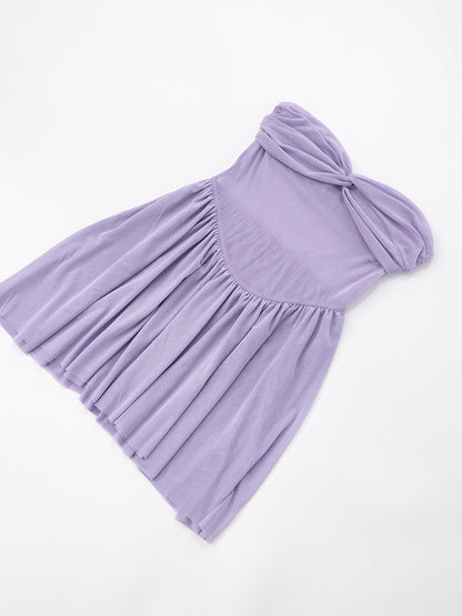 Women Clothing Solid Color Sleeveless Backless Pleated Stitching A line Tube Top Dress