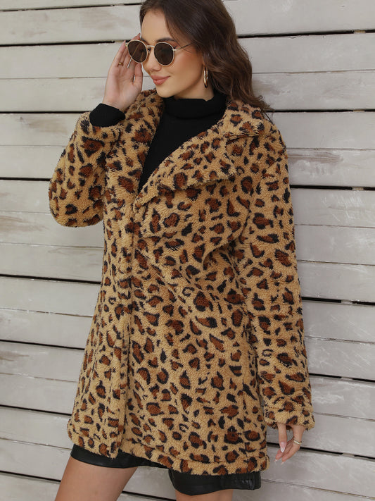 Autumn Winter Retro Easy Matching Warm Plush Long Sleeved Jacket Super Leopard Print Loose Casual Jacket Women - Iyanka