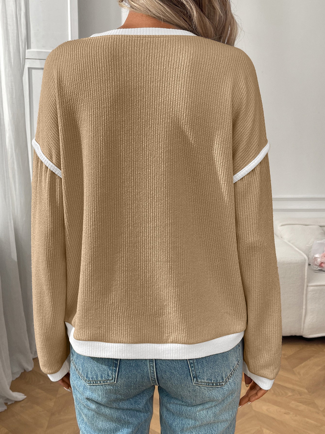 Autumn Winter Women Clothing round Neck Imitation Sweater Long Sleeve Loose Multicolor Top - Iyanka