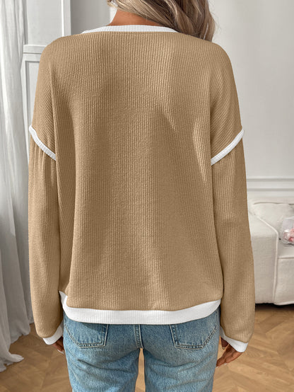 Autumn Winter Women Clothing round Neck Imitation Sweater Long Sleeve Loose Multicolor Top - Iyanka