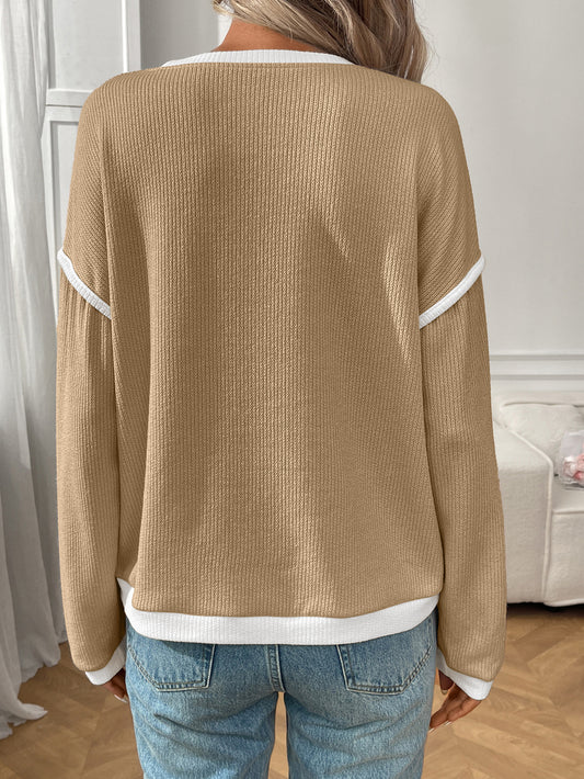 Autumn Winter Women Clothing round Neck Imitation Sweater Long Sleeve Loose Multicolor Top - Iyanka