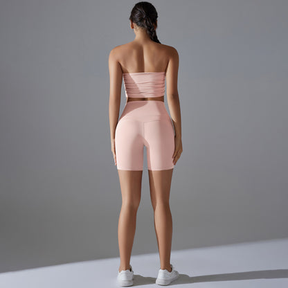 Celebrity One Piece Pleated Tube Top High Waist Hip Lift Zero Sense Wear Free Underwear Sports Shorts Fitness Yoga Set Women - Iyanka