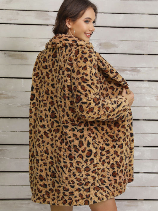 Autumn Winter Retro Easy Matching Warm Plush Long Sleeved Jacket Super Leopard Print Loose Casual Jacket Women - Iyanka