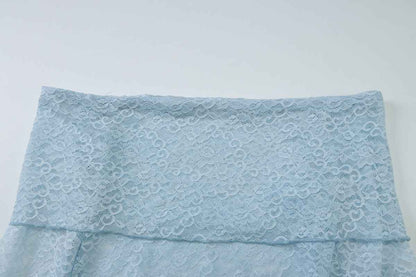 Women’s Summer Slim Fit Off-Shoulder Lace Sheer Long Sleeve Top