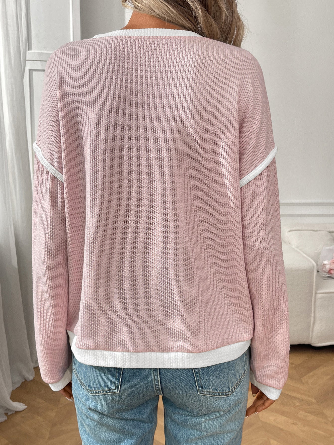 Autumn Winter Women Clothing round Neck Imitation Sweater Long Sleeve Loose Multicolor Top - Iyanka