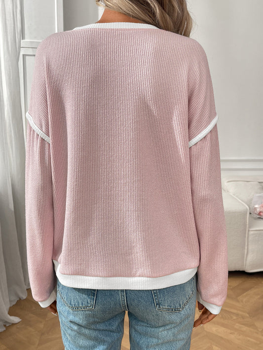 Autumn Winter Women Clothing round Neck Imitation Sweater Long Sleeve Loose Multicolor Top - Iyanka