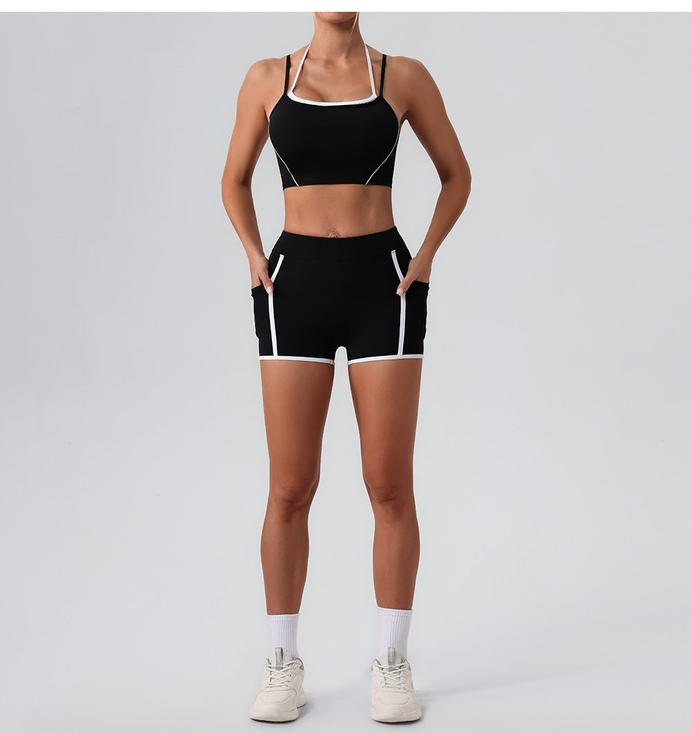 Women Yoga Shorts Pocket Nude Feel High Waist Tight Sports Pants Running Fitness Outer Shorts - Iyanka