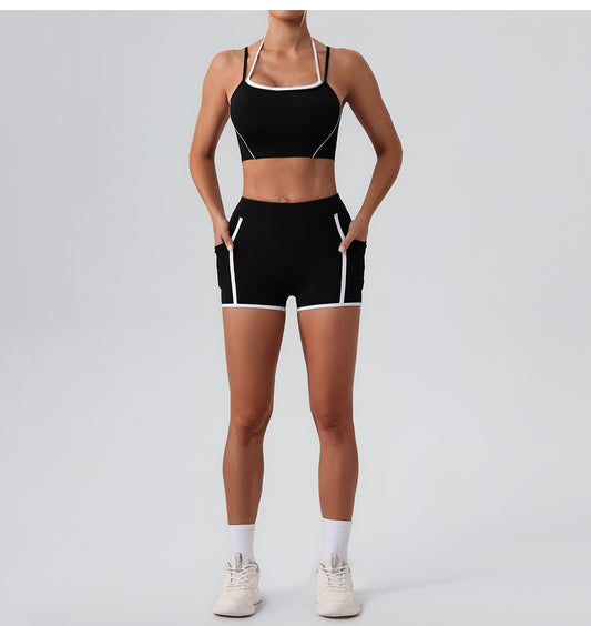 Women Yoga Shorts Pocket Nude Feel High Waist Tight Sports Pants Running Fitness Outer Shorts - Iyanka