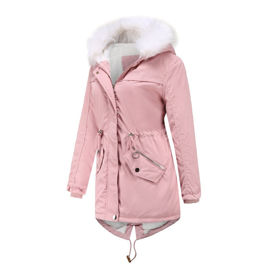 Parka Women Plus Size Mid-Length Fleece Lined Coat Women Warm with Fur Collar Loose Winter Coat Plus Size - Iyanka