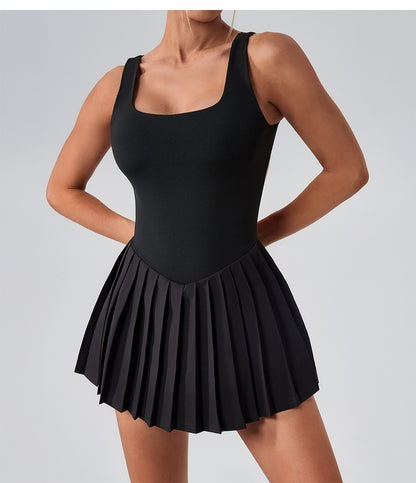 Sleeveless Sports Yoga Dress Fitness Faux Two Pieces Anti Wardrobe Malfunction Base Pockets Draped Dress Running Tennis Dress Women - Iyanka