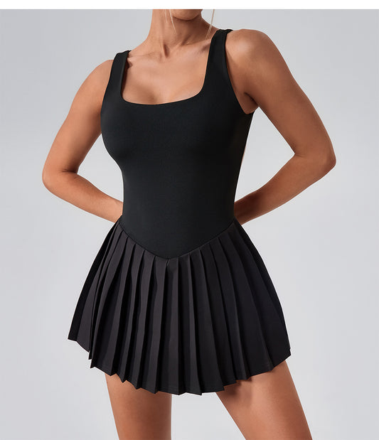 Sleeveless Sports Yoga Dress Fitness Faux Two Pieces Anti Wardrobe Malfunction Base Pockets Draped Dress Running Tennis Dress Women - Iyanka