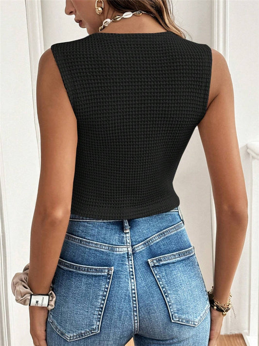 Casual Simple V neck Three Button Women Vest T shirt Top - Iyanka
