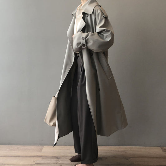 Long Trench Coat for Women Autumn Korean Elegant Loose Waist Tight Slimming Casual Coat for Women - Iyanka
