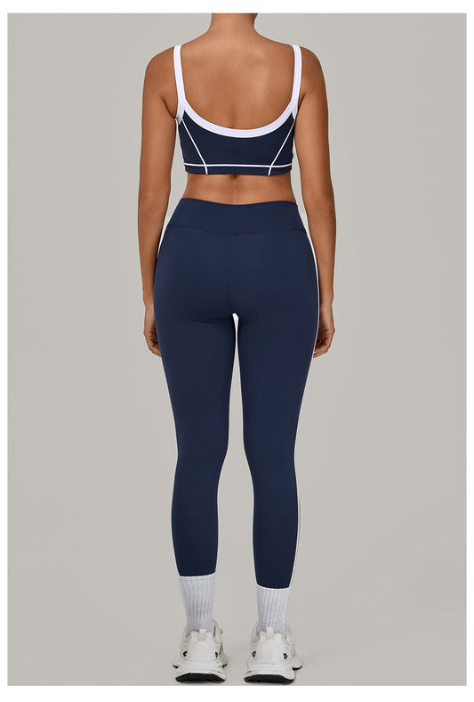 Autumn Sand Color Contrast Patchwork Yoga Suit Skinny Slimming Outdoor Sports Running Fitness Two Piece Sets - Iyanka
