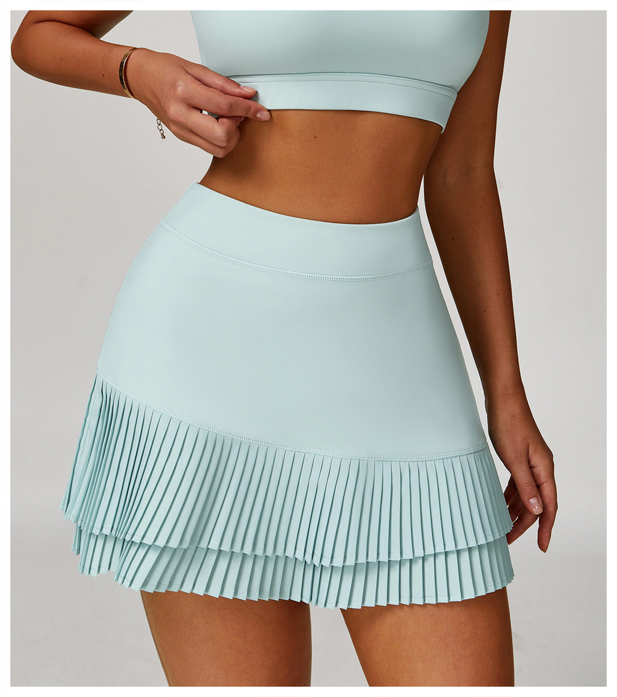 Sports Skirt Nude Feel High Waist Belly Wrap Pleated Skirt Anti Exposure Bottom Shorts Pocket Skirt - Iyanka