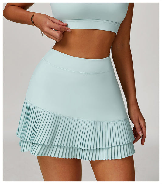 Sports Skirt Nude Feel High Waist Belly Wrap Pleated Skirt Anti Exposure Bottom Shorts Pocket Skirt - Iyanka