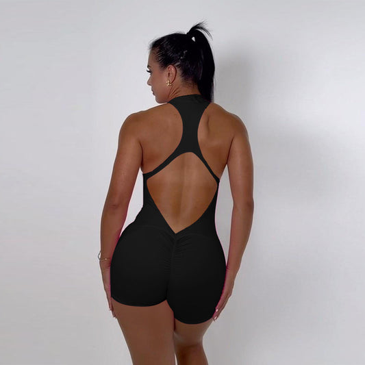 Quick Drying Romper Women Peach Hip Jumpsuit Sexy Hollow Out Cutout out Tight Zipper Yoga Pants - Iyanka