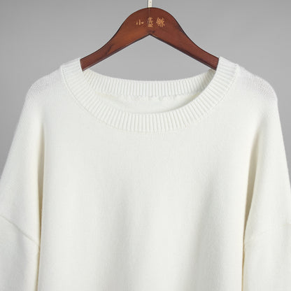 Round Neck Sweater Women Autumn Winter Loose Pullover Sweater Simple Solid Color Sweater - Iyanka