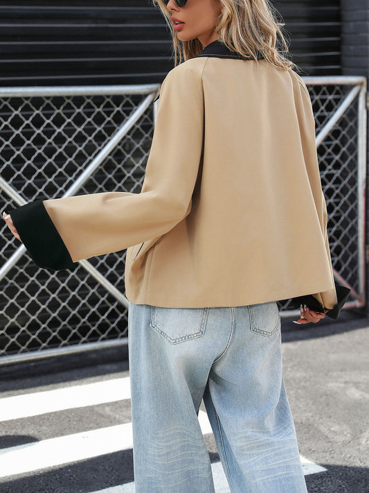 Cardigan Autumn Contrast Color Lapels Short Thin Coat Women - Iyanka