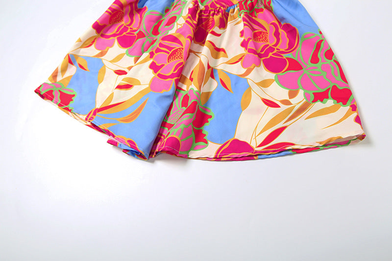 Summer Women Sexy Tube Top Cinched Waist Backless Printing Dress