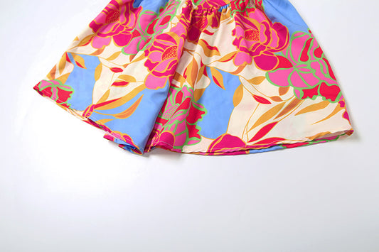 Summer Women Sexy Tube Top Cinched Waist Backless Printing Dress