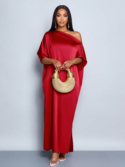 Women Clothing Early Autumn Satin Dress Yellow Satin Maxi Dress - Iyanka
