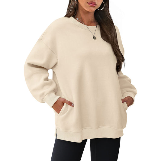 Autumn Winter Women round Neck Long Sleeved Sweatshirt Pullover Fleece Sweater - Iyanka