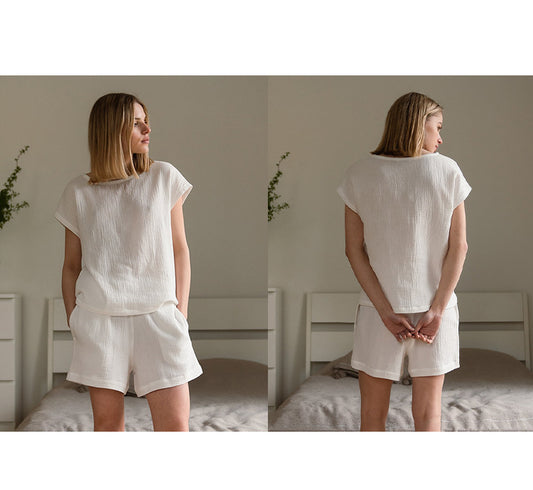 Cotton Homewear Suit Women Summer Simple Casual Solid Color Pajamas Two Piece Set Can Be Worn outside - Iyanka